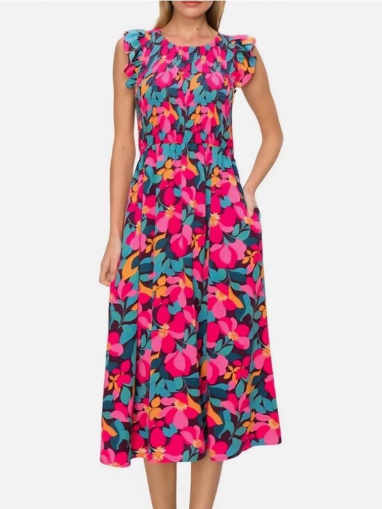 MELLODAY Dresses & Skirts - MELLODAY Multicolored Floral Maxi Tiered Dress With Smocked Detailing Size Small